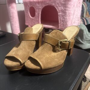 UGG Open Toe Mule Heel With Buckle - Women’s Size 8.5 - Brown Leather